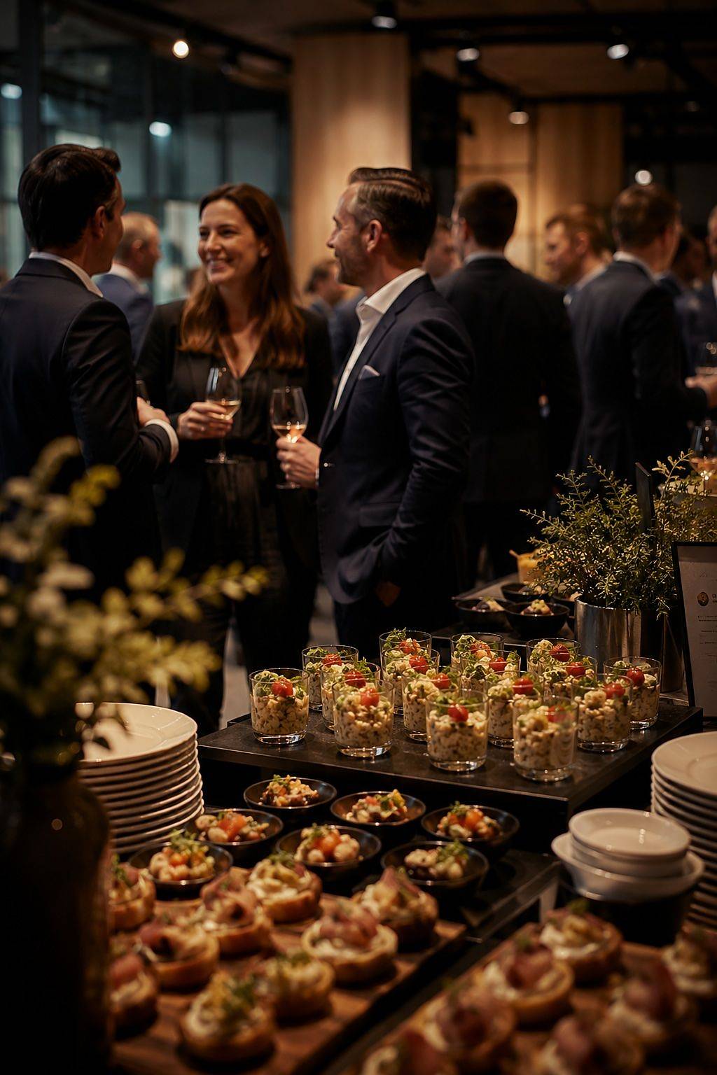 Gäste an einem Apéro mit Flying Buffet von SKEMA Catering